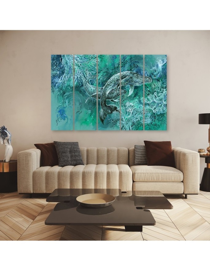 Abstract canvas painting - A pair of humpback whales | FEEBY