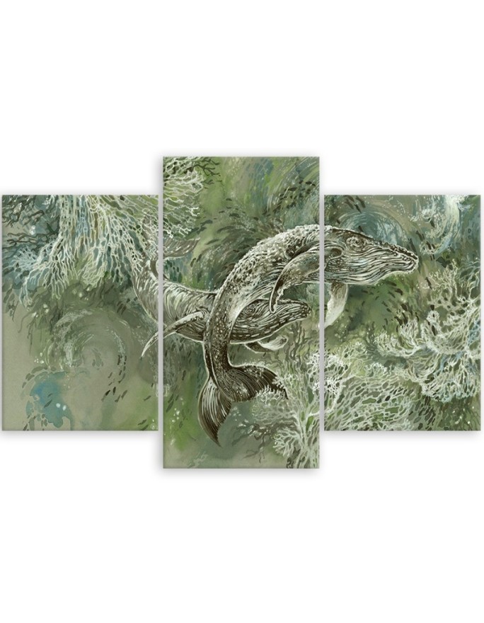 Abstract canvas painting - A pair of humpback whales | FEEBY