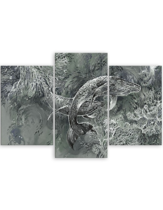 Abstract canvas painting - A pair of humpback whales | FEEBY