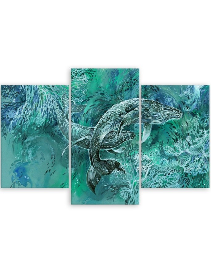 Abstract canvas painting - A pair of humpback whales | FEEBY
