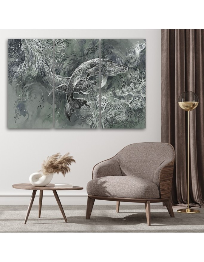 Abstract canvas painting - A pair of humpback whales | FEEBY