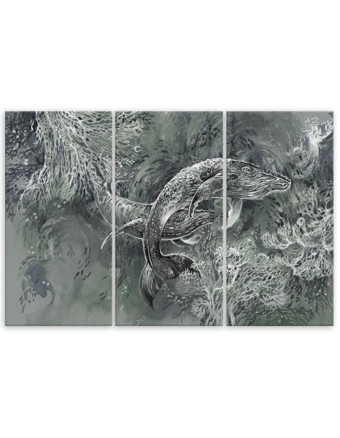 Abstract canvas painting - A pair of humpback whales | FEEBY