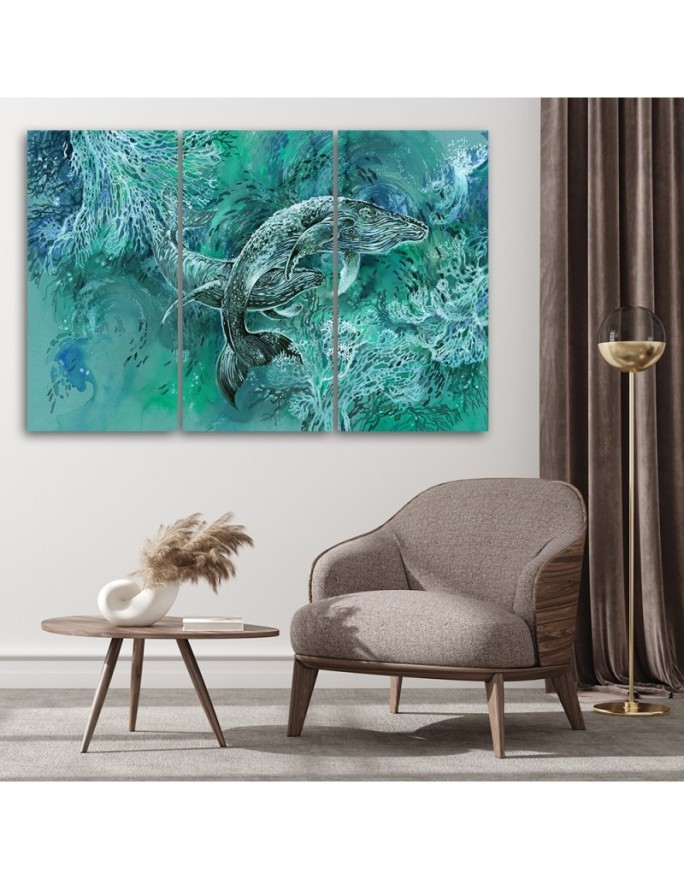 Abstract canvas painting - A pair of humpback whales | FEEBY