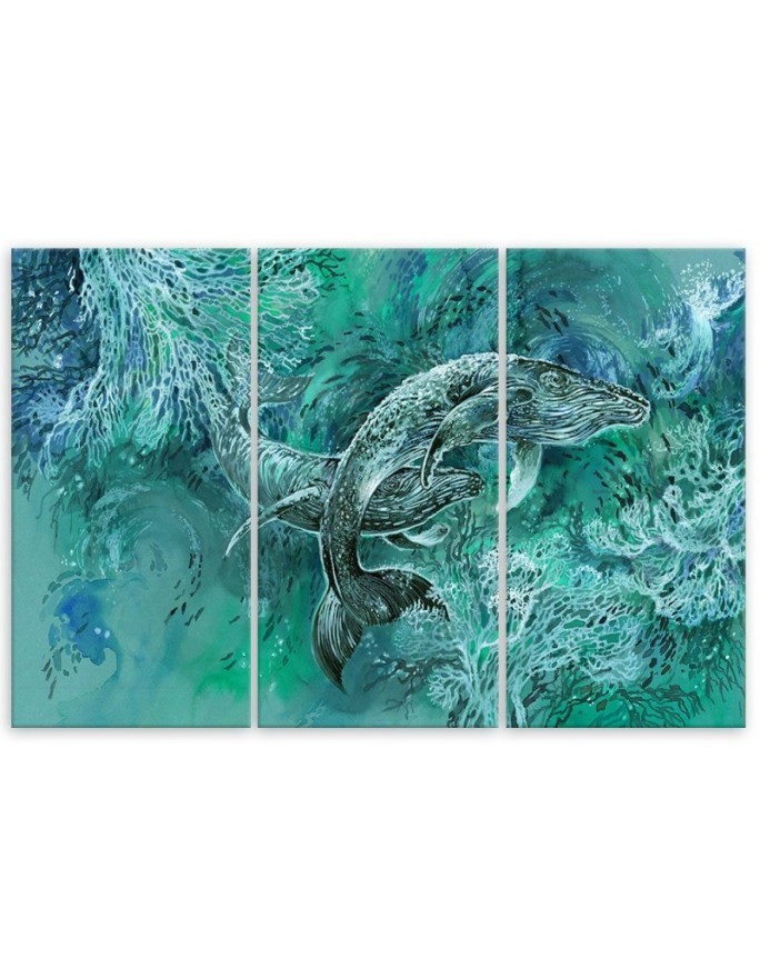 Abstract canvas painting - A pair of humpback whales | FEEBY