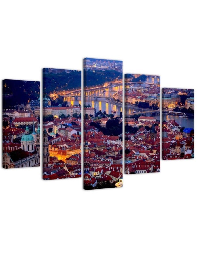 5 Piece Prague city night - Modern paintings | FEEBY
