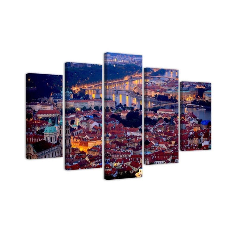 5 Piece Prague city night - Modern paintings | FEEBY