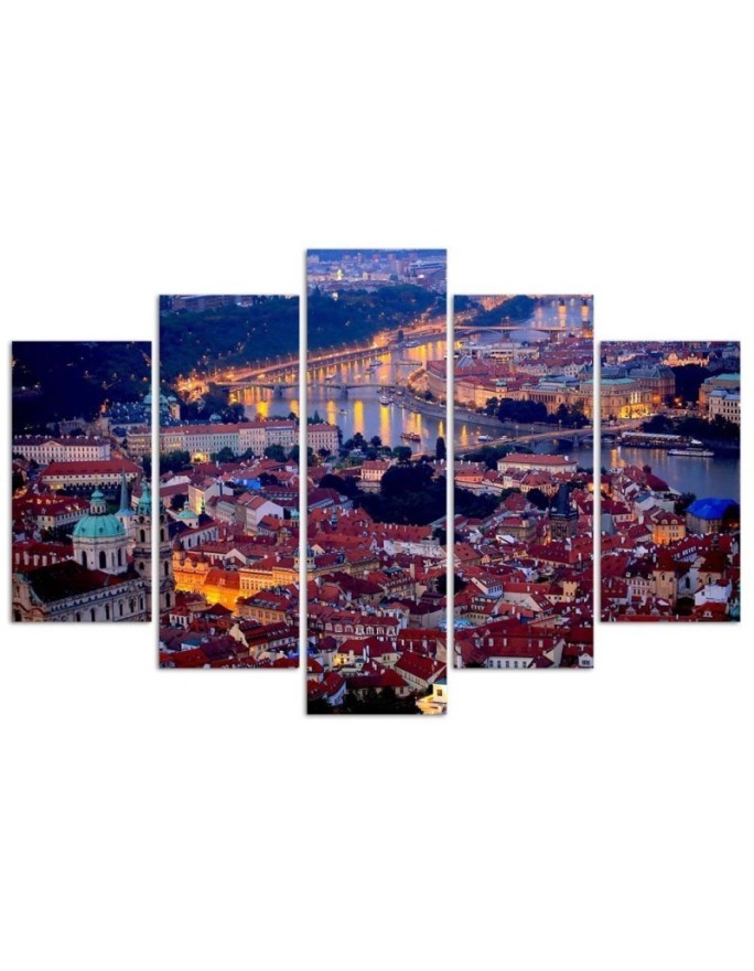 5 Piece Prague city night - Modern paintings | FEEBY