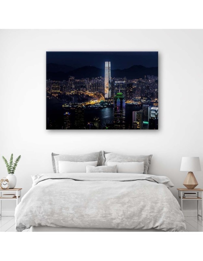 Canvas painting for bedroom - Illuminated skyscraper | FEEBY