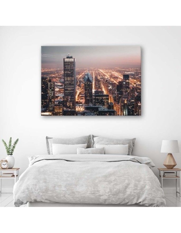 Bedroom canvas painting - Skyscrapers at night | FEEBY