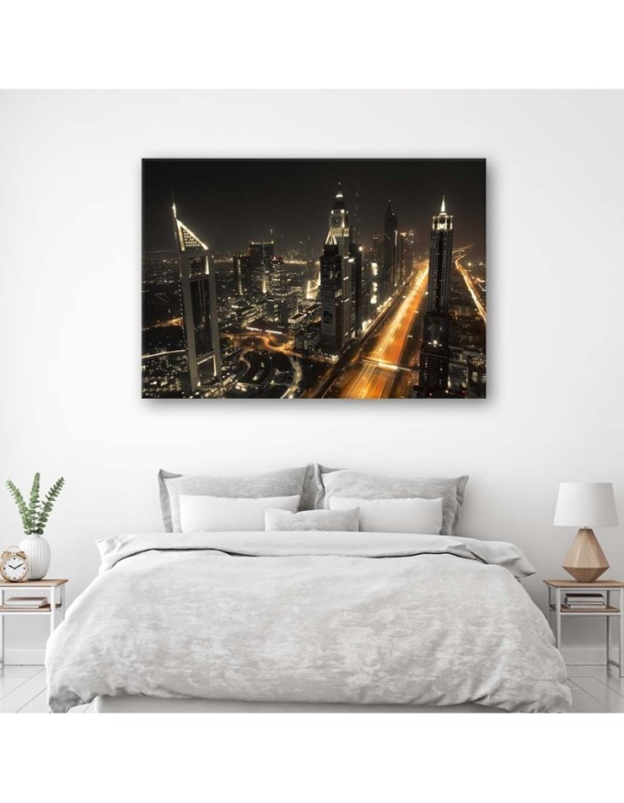 Canvas painting for bedroom - Dubai panoramic at night | FEEBY