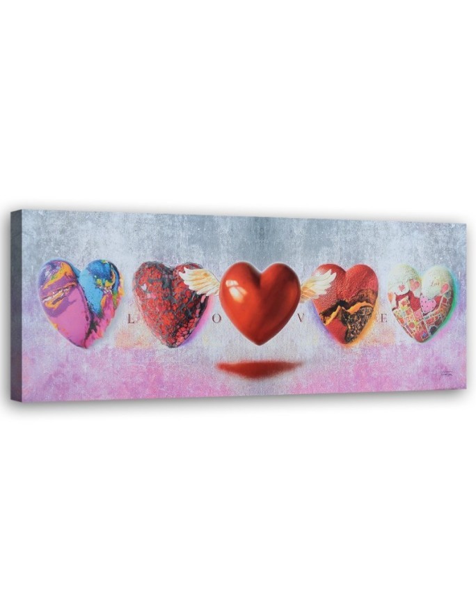 Canvas print - Hearts and love lettering on pink background | FEEBY