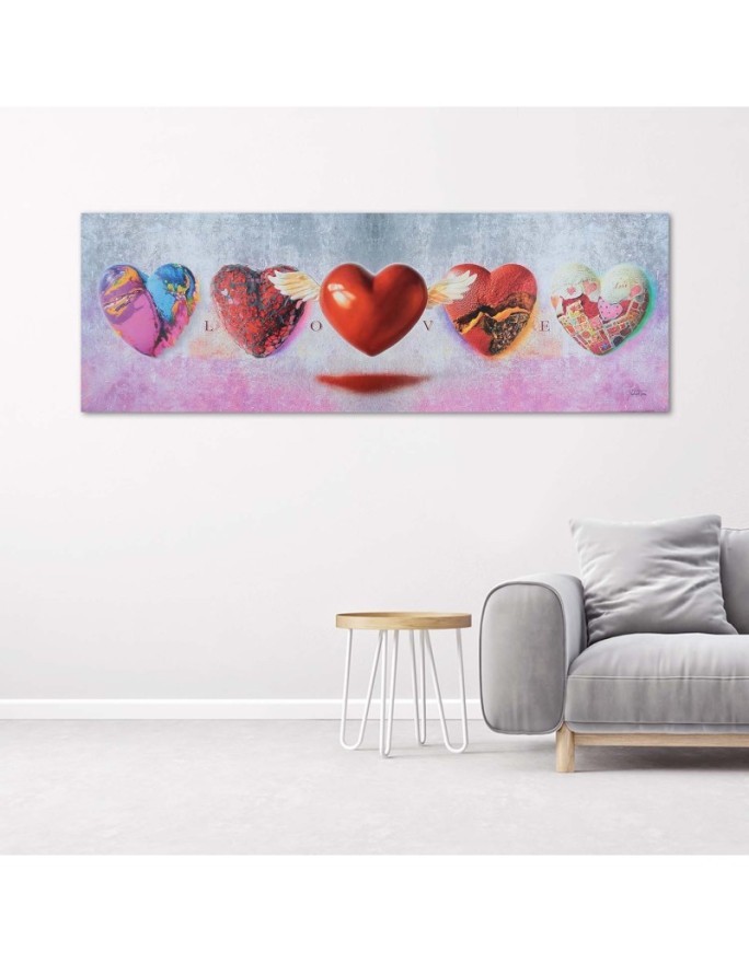 Canvas print - Hearts and love lettering on pink background | FEEBY