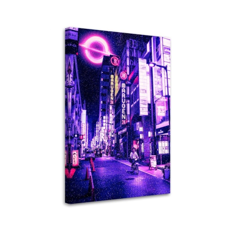 Modern Canvas paintings for wall - Snow among neon lights | FEEBY