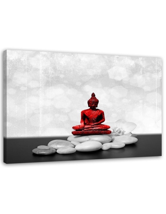 Red Buddha on stones - Oriental wall art paintings | FEEBY