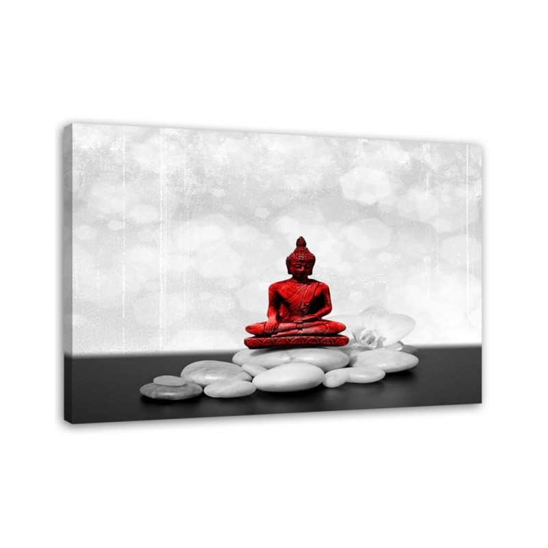 Red Buddha on stones - Oriental wall art paintings | FEEBY