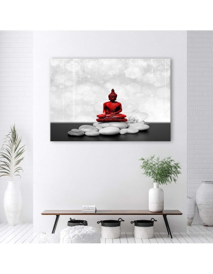 Red Buddha on stones - Oriental wall art paintings | FEEBY