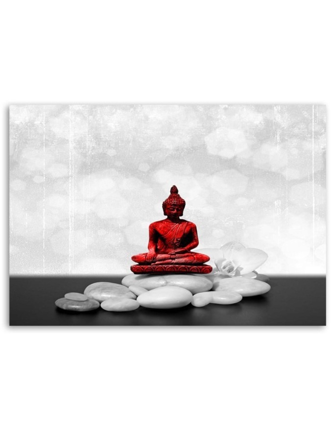 Red Buddha on stones - Oriental wall art paintings | FEEBY