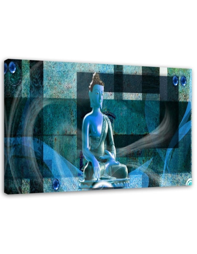 Canvas prints zen Buddhism - Buddha on geometric background blue | FEEBY