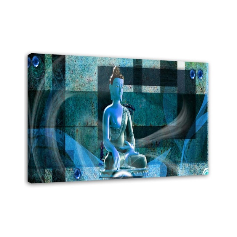 Canvas prints zen Buddhism - Buddha on geometric background blue | FEEBY