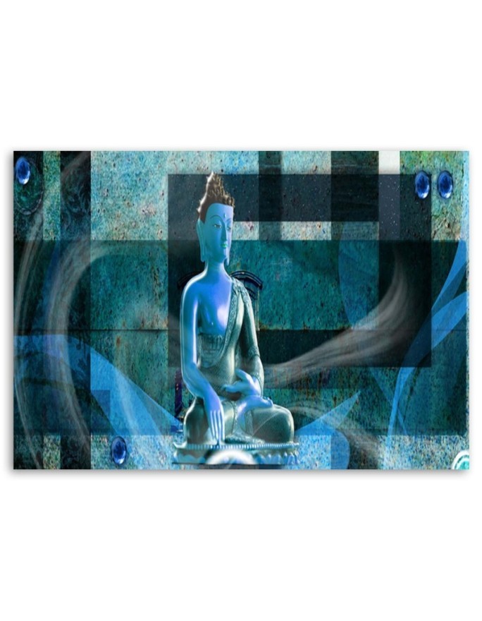 Canvas prints zen Buddhism - Buddha on geometric background blue | FEEBY