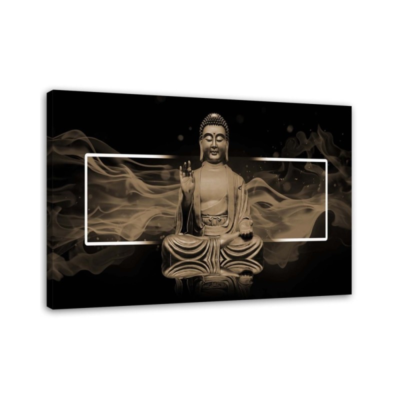 Meditating Buddha figure beige - Canvas prints for the living room | FEEBY