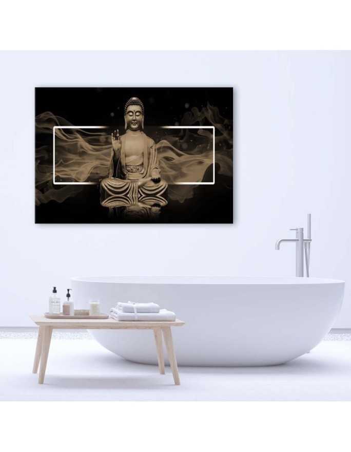 Meditating Buddha figure beige - Canvas prints for the living room | FEEBY