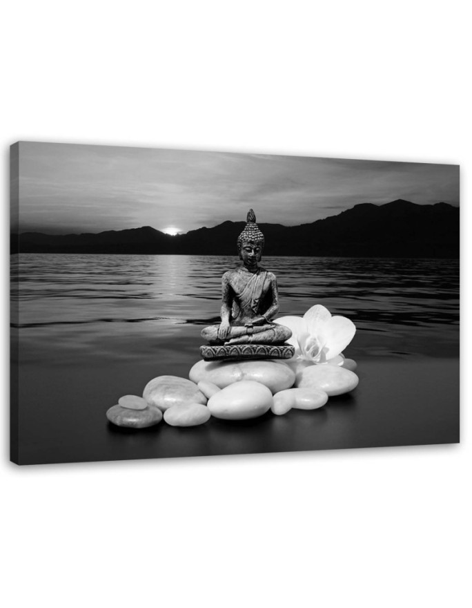 Buddha figure on stones - Abstract painting on canvas | FEEBY