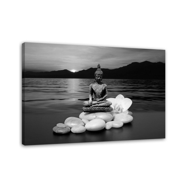 Buddha figure on stones - Abstract painting on canvas | FEEBY