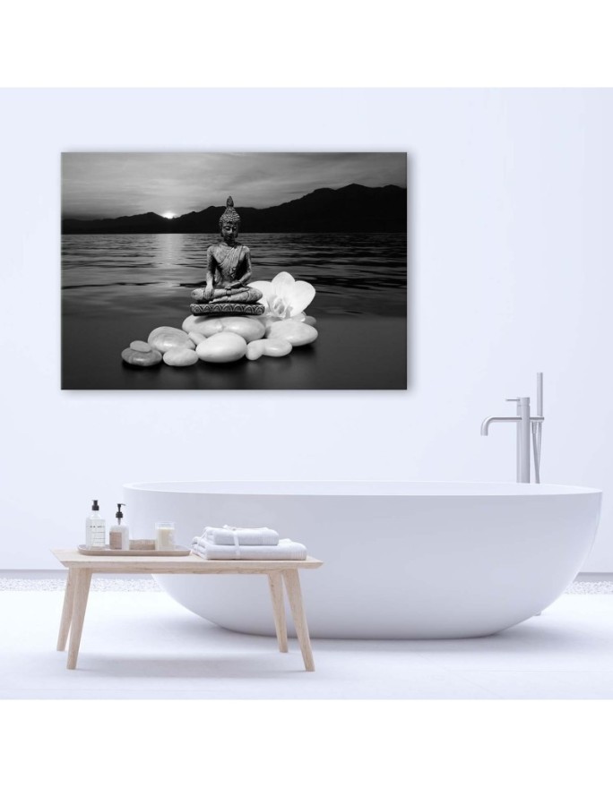 Buddha figure on stones - Abstract painting on canvas | FEEBY
