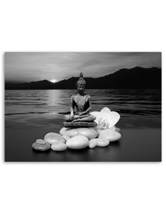 Buddha figure on stones - Abstract painting on canvas | FEEBY