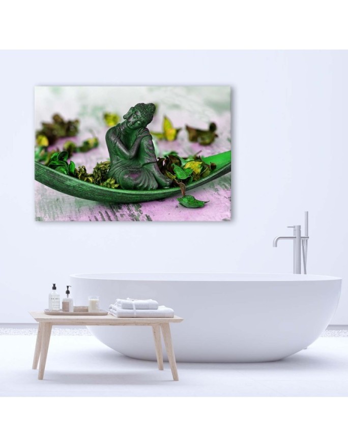 Buddha statue and petals - Abstract painting on canvas | FEEBY