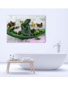 Buddha statue and petals - Abstract painting on canvas | FEEBY