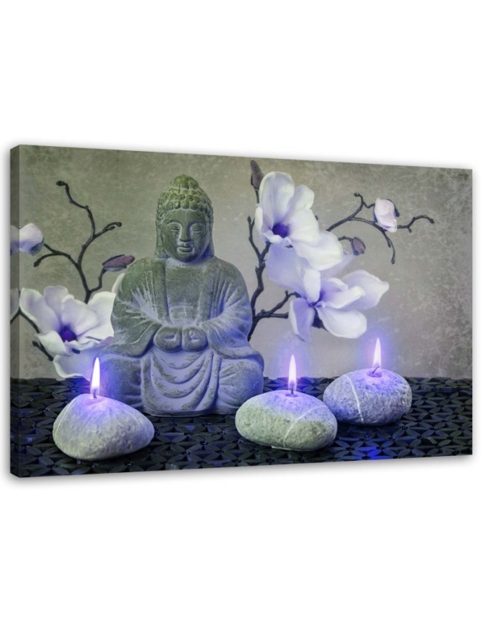 Painting abstract on canvas Buddha with orchids and candles | FEEBY
