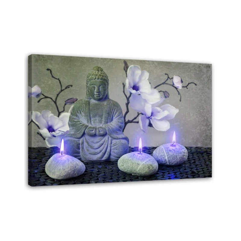 Painting abstract on canvas Buddha with orchids and candles | FEEBY