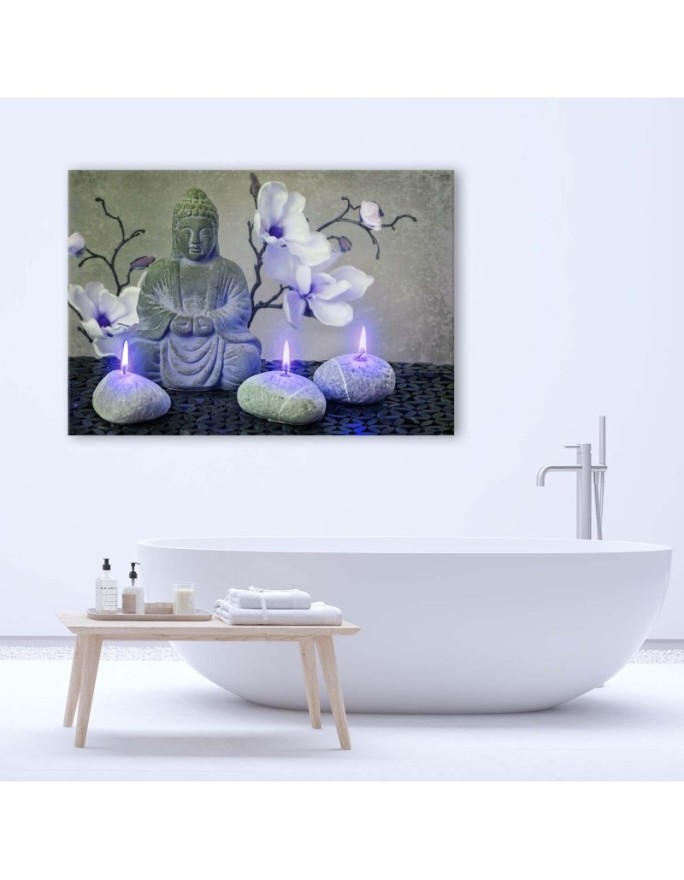 Painting abstract on canvas Buddha with orchids and candles | FEEBY