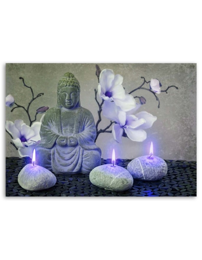 Painting abstract on canvas Buddha with orchids and candles | FEEBY