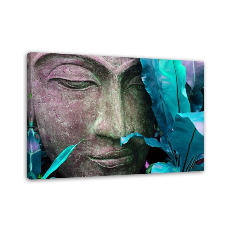 Canvas prints with zen motif - Buddha's face with a leaf | FEEBY