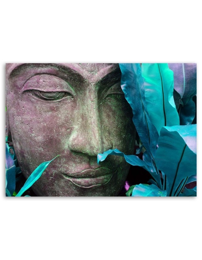 Canvas prints with zen motif - Buddha's face with a leaf | FEEBY