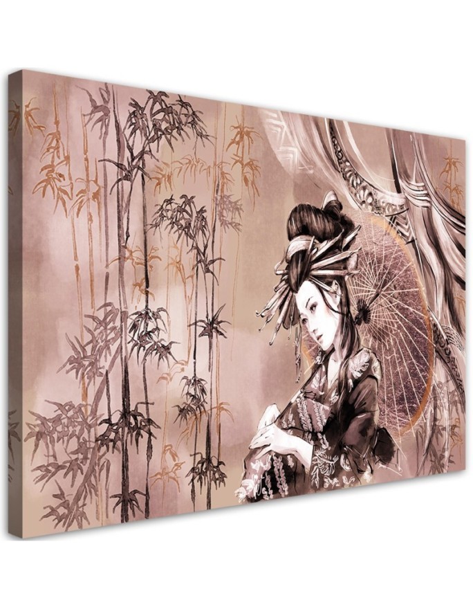 Geisha and bamboos - Abstract painting on canvas | FEEBY