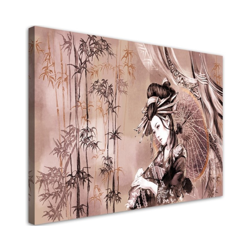Geisha and bamboos - Abstract painting on canvas | FEEBY