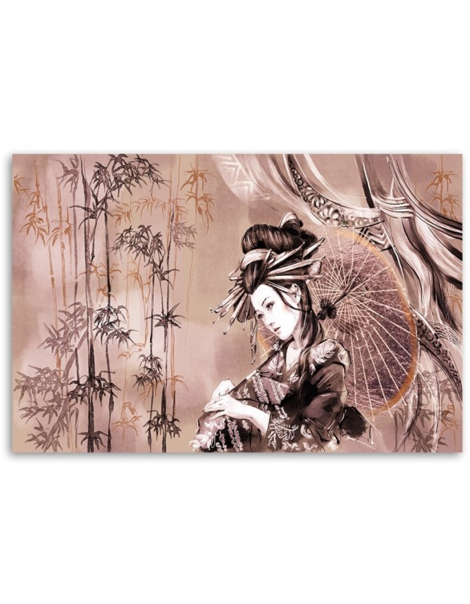 Geisha and bamboos - Abstract painting on canvas | FEEBY