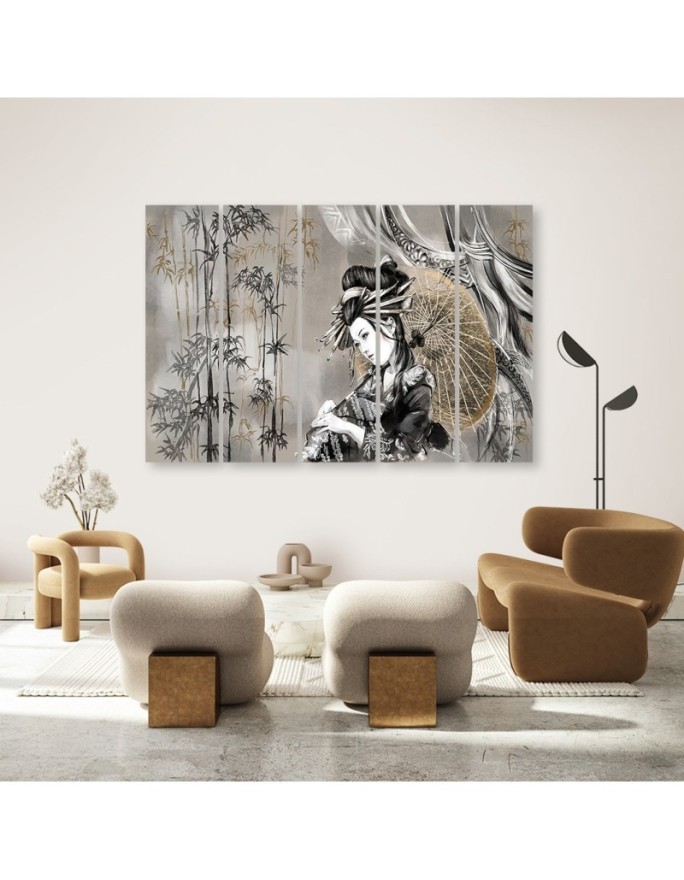 Modern painting for bedroom - Geisha and bamboos | FEEBY