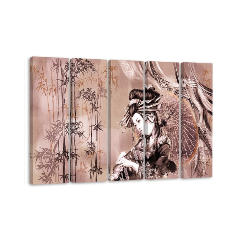Modern painting for bedroom - Geisha and bamboos | FEEBY