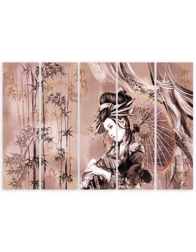 Modern painting for bedroom - Geisha and bamboos | FEEBY