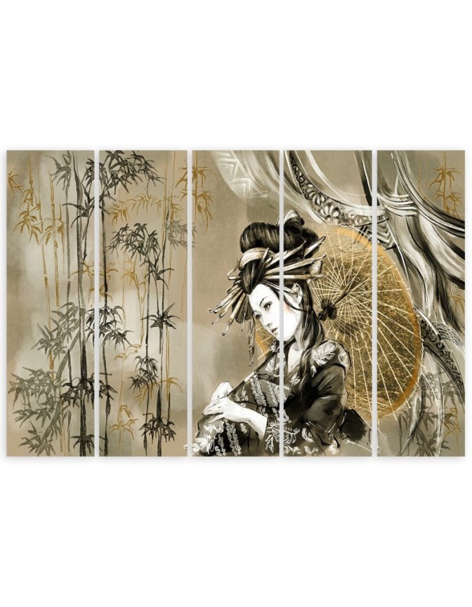 Modern painting for bedroom - Geisha and bamboos | FEEBY