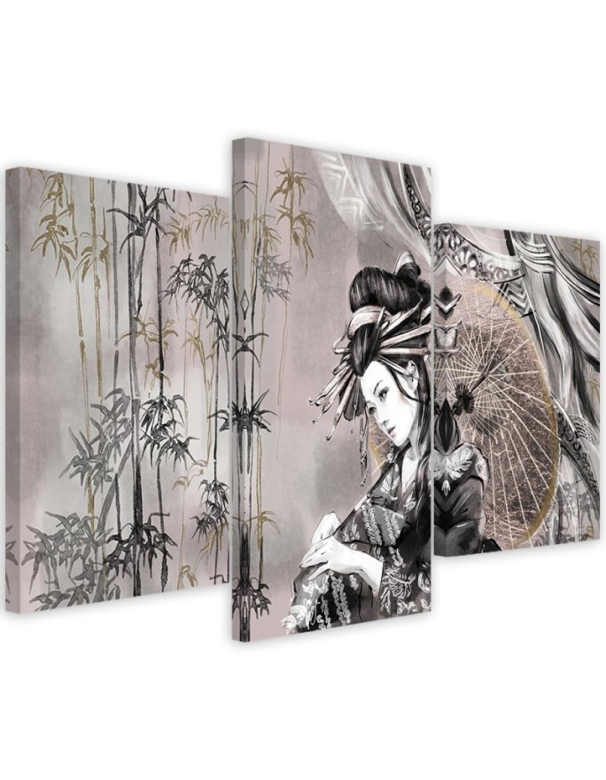 3 piece Geisha and bamboos - Modern triptychs for the living room | FEEBY