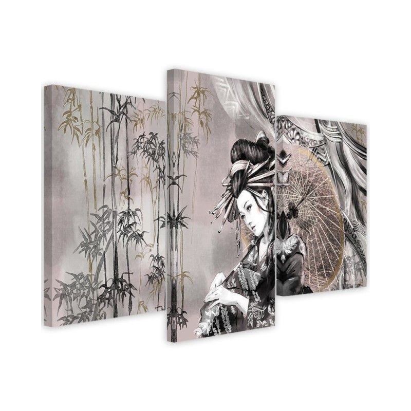 3 piece Geisha and bamboos - Modern triptychs for the living room | FEEBY