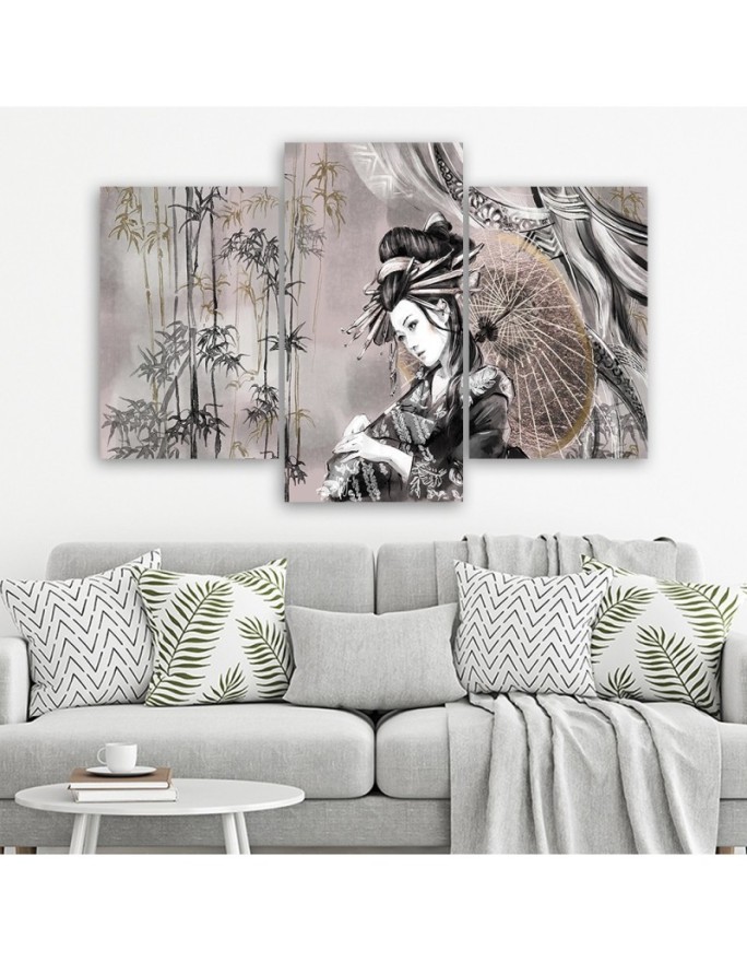 3 piece Geisha and bamboos - Modern triptychs for the living room | FEEBY