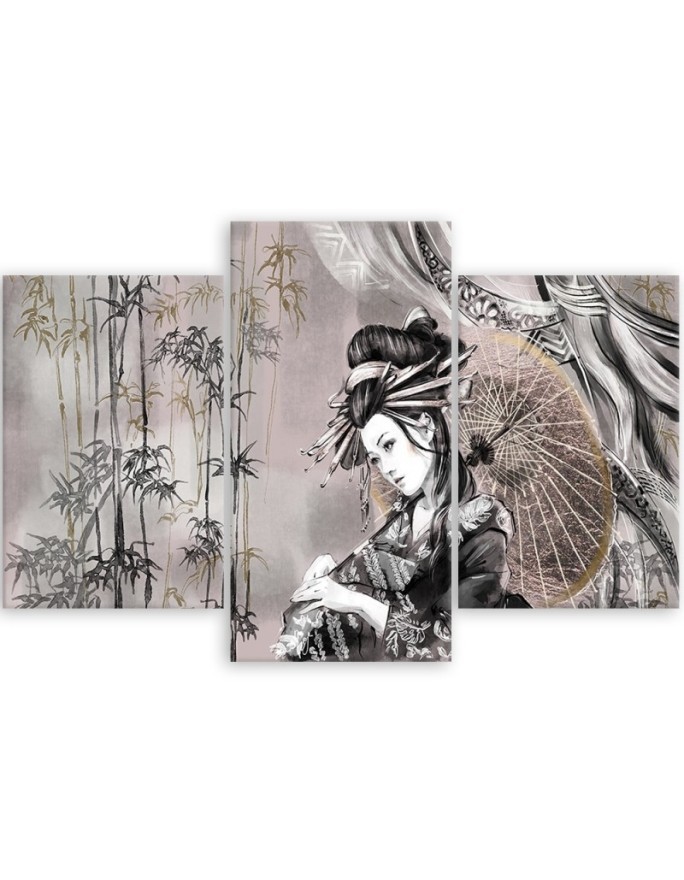 3 piece Geisha and bamboos - Modern triptychs for the living room | FEEBY