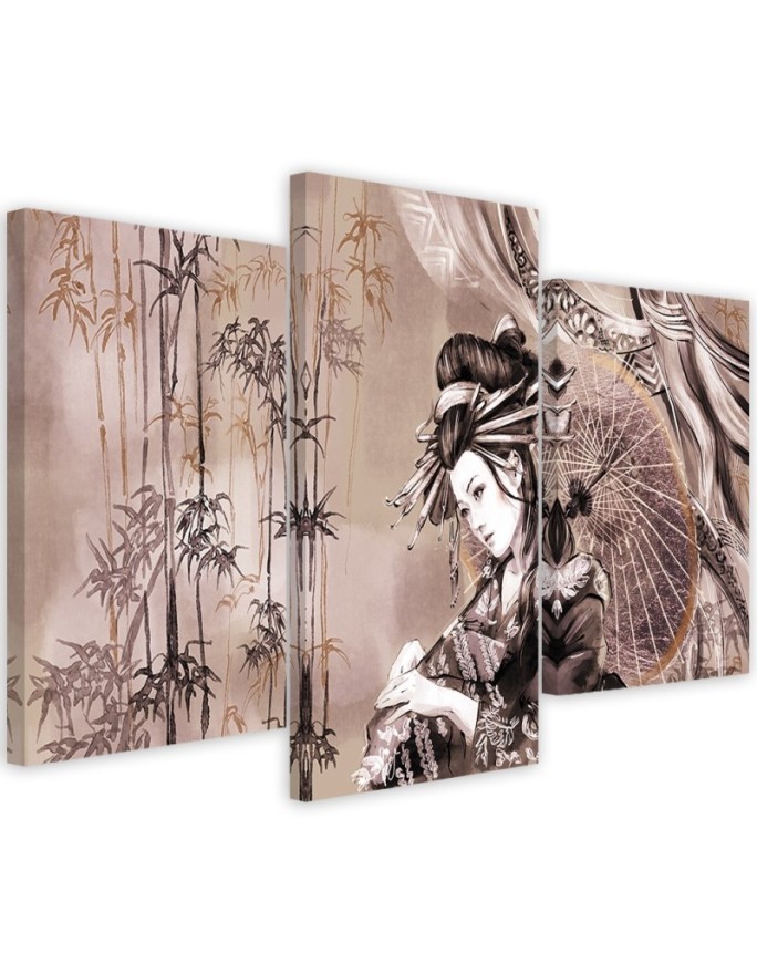 Geisha and bamboos - Modern triptychs for the living room | FEEBY